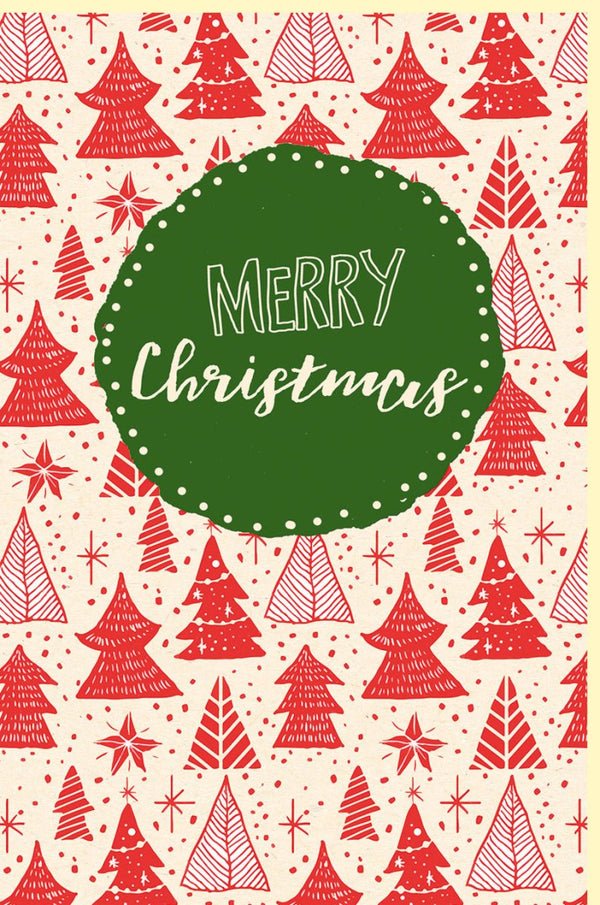 Weihnachtskarte mit Weihnachtsbäumen und Sternen im Retro Design Merry Christmas Grußkarte für festliche Weihnachtsgrüße Doppelkarte Weihnachten