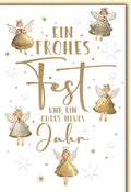 Weihnachtskarte Neujahr – Goldene Engel mit Sternen und festlichem Schriftzug