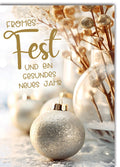 Weihnachtskarte Neujahr – Goldene Kugeln mit Frost und eleganter Schriftart