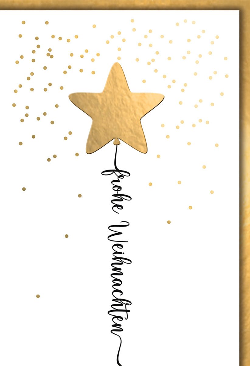 Weihnachtskarte Traditionell – Goldener Stern mit Schriftzug und festl