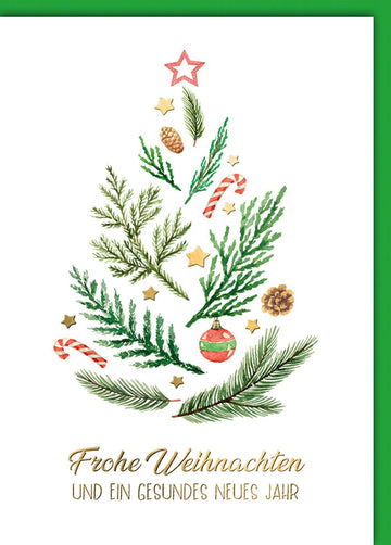 Weihnachtskarte Traditionell – Tannenbaum aus Zweigen mit Zuckerstangen und Sternen