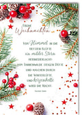 Weihnachtskarte Traditionell – Tannenzweige mit Gedicht und roten Beeren in festlichem Design