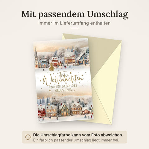 Weihnachtskarte Winterliches Dorf mit Schneelandschaft und Sternenhimmel