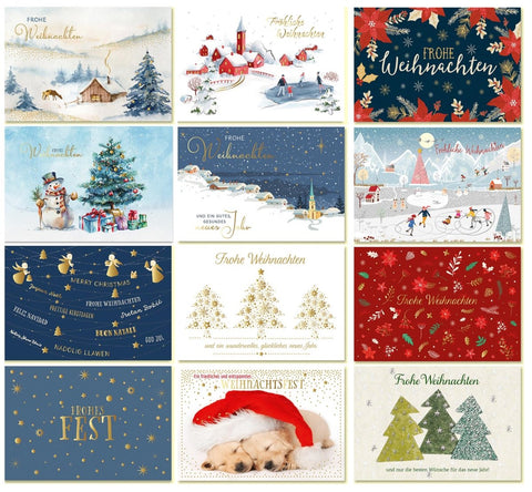 Weihnachtskarten Set Frohe Weihnachten 12 hochwertige Grußkarten mit Goldfolie und Umschlägen