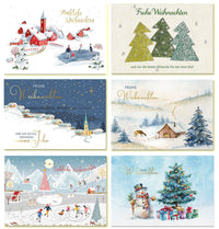 Weihnachtskarten-Set "Winterzauber" - 6 hochwertige Doppelkarten mit Aquarell-Designs und Umschlägen