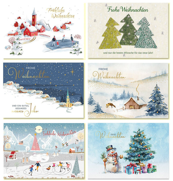 Weihnachtskarten-Set "Winterzauber" - 6 hochwertige Doppelkarten mit Aquarell-Designs und Umschlägen