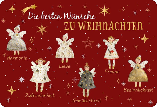 Weihnachtspostkarte Engel in Rot - Besinnliche Grüße zum Fest