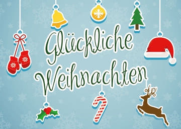 Weihnachtspostkarte: Frohe Festtage auf blauem Hintergrund
