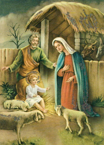 Weihnachtspostkarte Heilige Familie in der Krippe – Besinnliche Grüße zur Weihnachtszeit