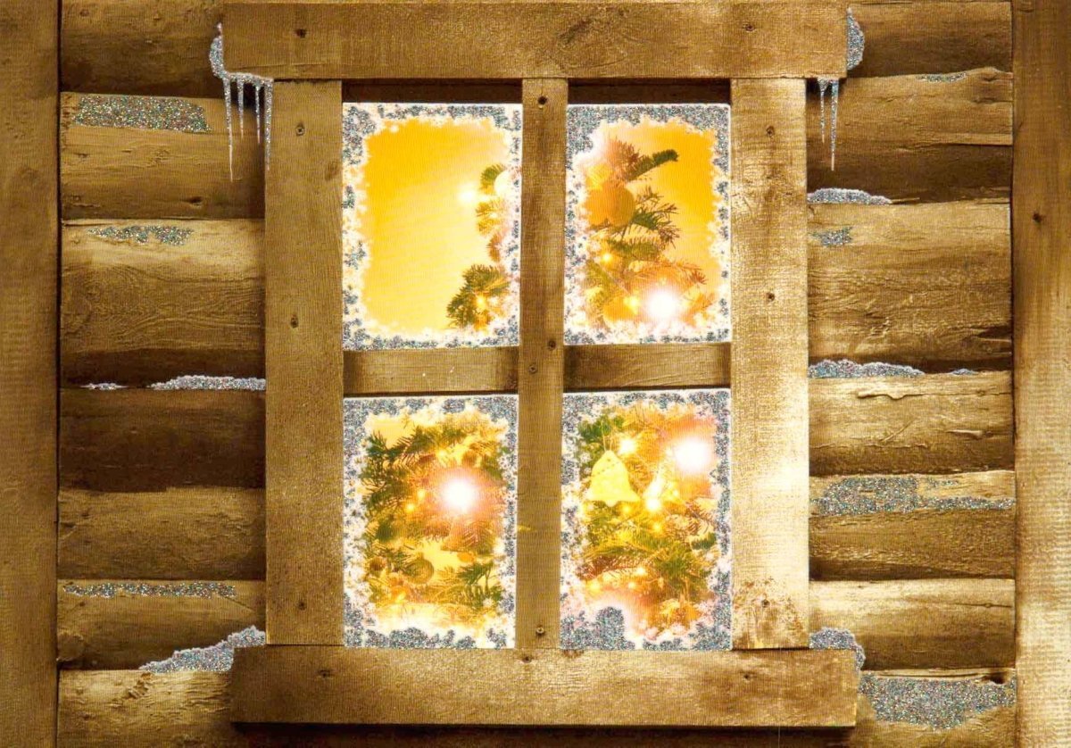 Weihnachtspostkarte Holzfenster - Besinnliche Grüße zu Weihnachten senden