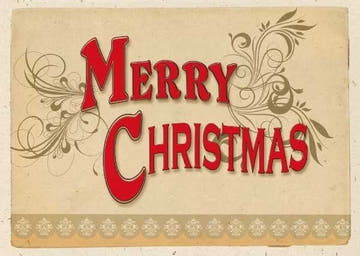 Weihnachtspostkarte im Retro - Stil mit roter Merry Christmas Schrift
