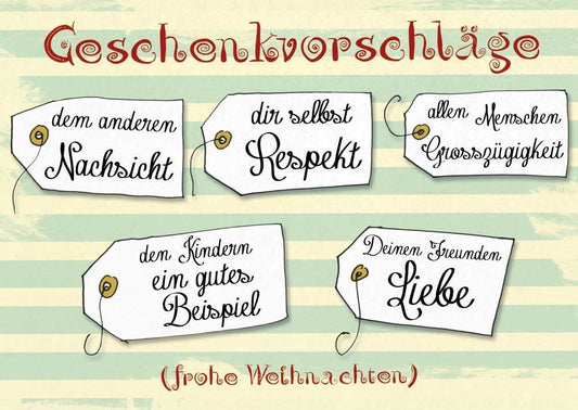 Weihnachtspostkarte: Liebevolle Grüße im Vintage - Stil mit inspirierenden Schriftarten und Anhänger
