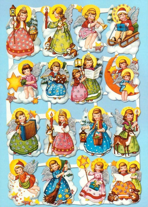 Weihnachtspostkarte mit 16 bezaubernden Engeln - Fröhliche Grüße zu Weihnachten