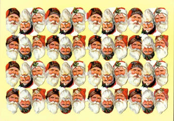Weihnachtspostkarte mit 48 fröhlichen Weihnachtsmann - Gesichtern - Frohe Festtage wünschen