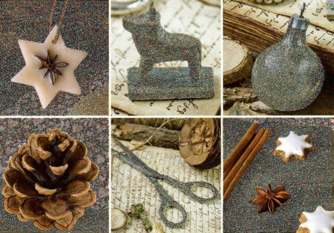 Weihnachtspostkarte mit 6 festlichen Fotos in Silberoptik: Frohe Weihnachten Grüße