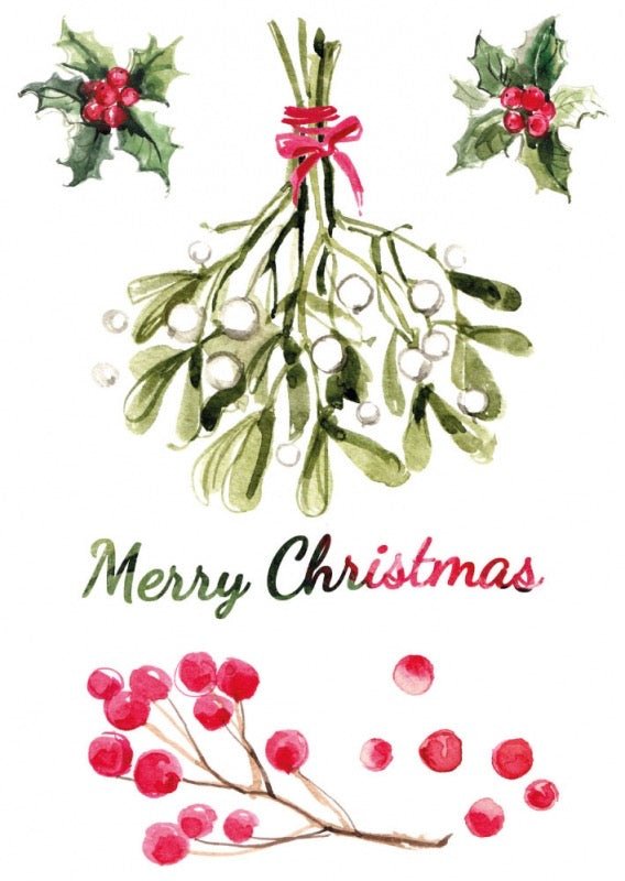 Weihnachtspostkarte mit Blätterdesign: Frohe Weihnachten Illustration