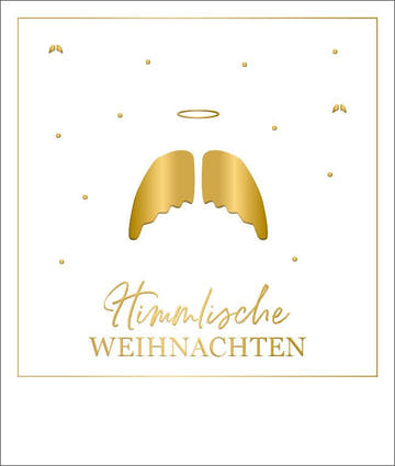Weihnachtspostkarte mit Engelsflügeln – Himmlisches Design in Goldfolie