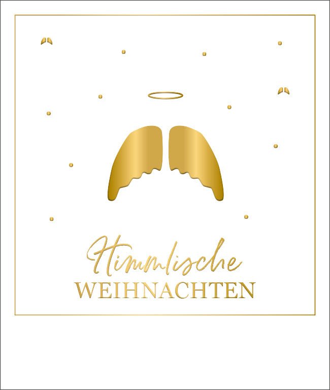 Weihnachtspostkarte mit Engelsflügeln – Himmlisches Design in Goldfolie