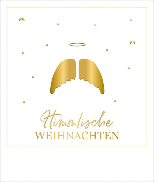Weihnachtspostkarte mit Engelsflügeln – Himmlisches Design in Goldfolie