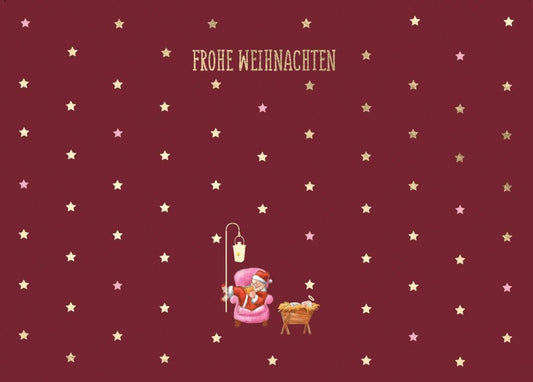 Weihnachtspostkarte mit Goldfolie: Gemütlicher Sessel und Weihnachtsmann - Besinnliche Grüße