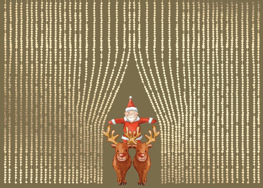 Weihnachtspostkarte mit Goldfolie - Zwei Rentiere und Schneemann Motiv