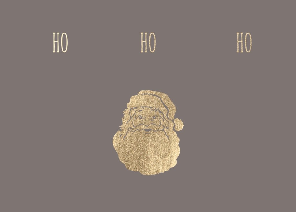 Weihnachtspostkarte mit Goldfolienprägung - Gestanzter Weihnachtsmann HoHoHo