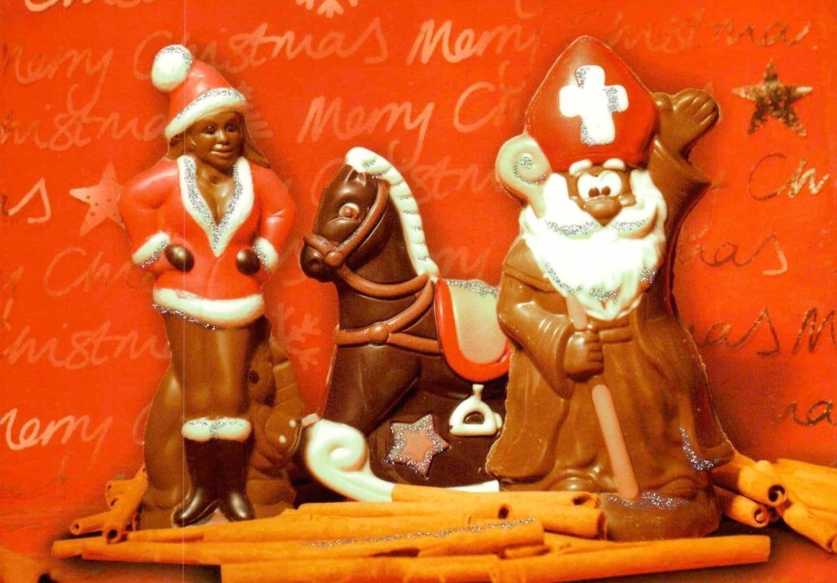 Weihnachtspostkarte mit Schokoladenmotiven: Fröhliche Festtagsgrüße senden