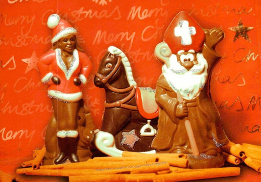 Weihnachtspostkarte mit Schokoladenmotiven: Fröhliche Festtagsgrüße senden