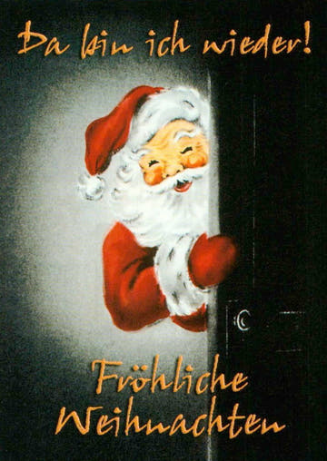 Weihnachtspostkarte mit Spruch: Zurückgekehrt ins Fest der Freude