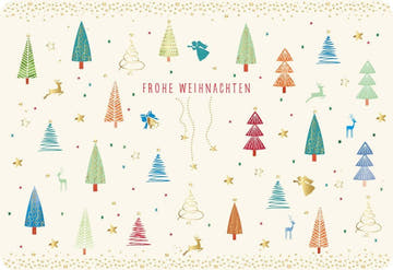Weihnachtspostkarte mit Tannenbäumen - Besinnliche Grüße zu Weihnachten