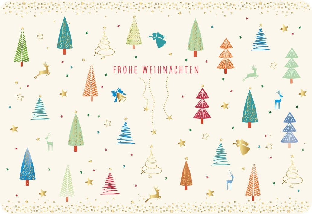 Weihnachtspostkarte mit Tannenbäumen - Besinnliche Grüße zu Weihnachten