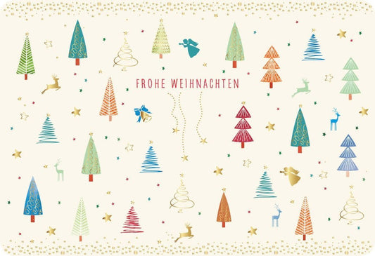 Weihnachtspostkarte mit Tannenbäumen - Besinnliche Grüße zu Weihnachten