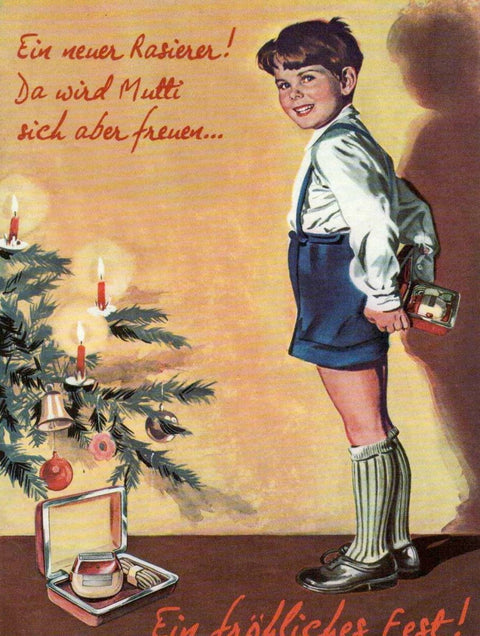 Weihnachtspostkarte: Rasierer - Überraschung für ein frohes Fest!