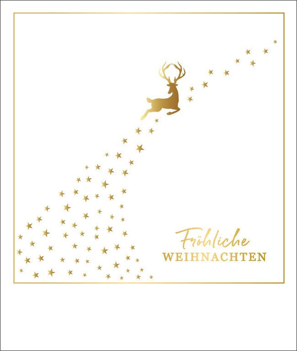 Weihnachtspostkarte Rentier & Sterne mit Goldfolie - Festliche Grüße zu Weihnachten