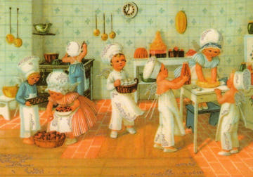Weihnachtspostkarte Retro Kinderküche – Nostalgische Grüße zur Weihnachtszeit