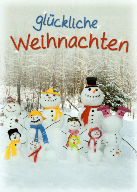 Weihnachtspostkarte Schneemann & Familie – Fröhliche und besinnliche Wintergrüße für die festlichen Tage
