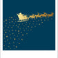 Weihnachtspostkarte: Weihnachtsmann & Rentiere unter Sternenhimmel - Eleganz in Blau und Gold für festliche Grüße