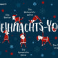 Weihnachtspostkarte Yoga Santa - Humorvolle Entspannung mit Blauen Schneeflocken für Festliche Grüße