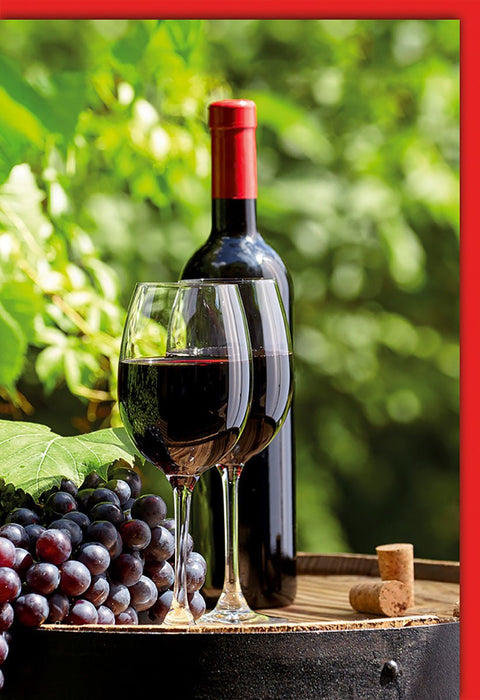 Weinkarte – Elegante Grußkarte mit Weinflasche und Traubenmotiv, ideal für Weinliebhaber