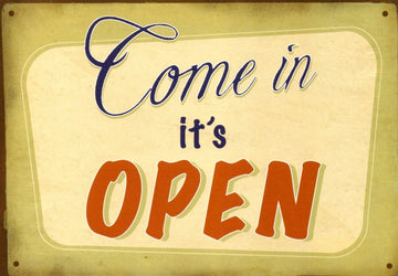 Willkommens - Postkarte im Retro - Look: Charmantes Türschild - Motiv mit 'Welcome', perfekte Deko für Geschäft oder Zuhause, englischsprachig