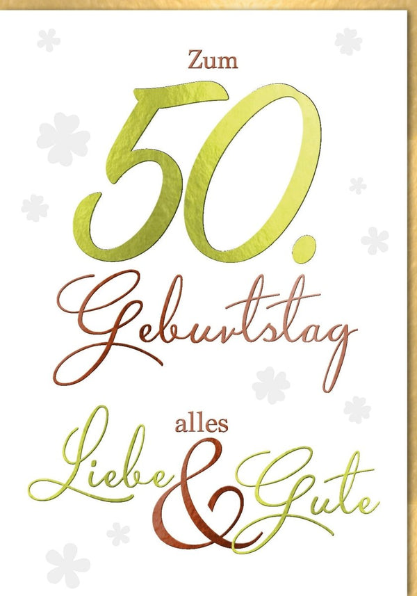 XXL Geburtstagskarte A4 - 50 Jahre Jubiläum mit Kleeblättern, Großformatige Glückwünsche zur Feierlichkeit