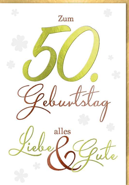 XXL Geburtstagskarte A4 - 50 Jahre Jubiläum mit Kleeblättern, Großformatige Glückwünsche zur Feierlichkeit