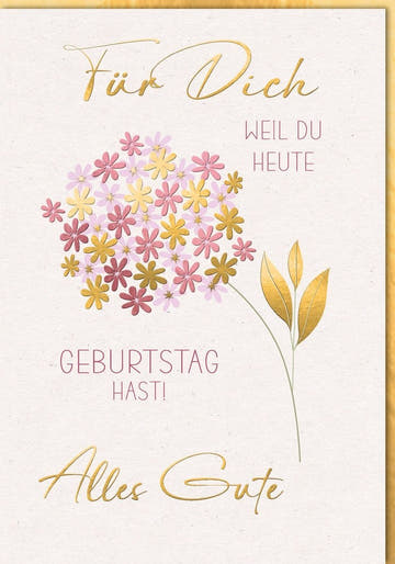 XXL Geburtstagskarte A4 - Elegante Maxikarte in Gold Rosa mit Blumendesign, Großformatige Glückwunschkarte für besondere Anlässe