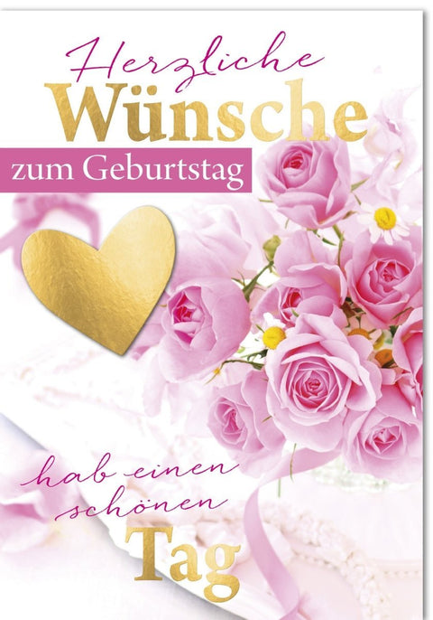 XXL Geburtstagskarte A4 - Elegantes Rosen - & Gänseblümchen - Design, Herzliche Wünsche für einen Wundervollen Tag
