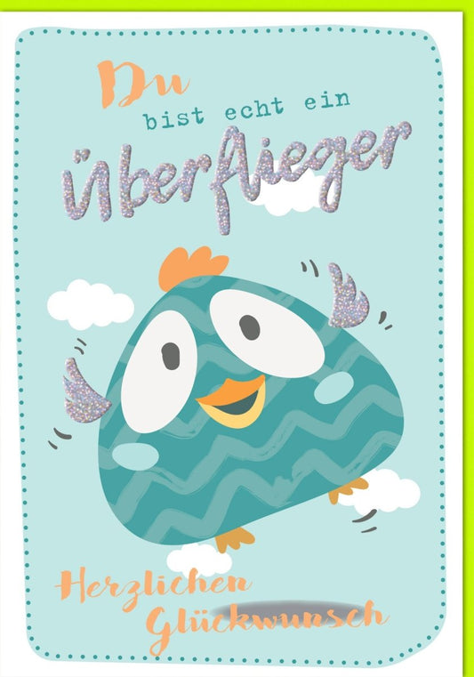 XXL Geburtstagskarte A4 Türkis Vogel Glitzer Design – Bunte Karte für Feierlichkeiten & Gratulation