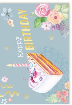 Glückwunschkarte Geburtstag Illustration Kuchenstück mit Kerze