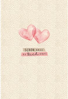 Postkarte Liebe Schön das es dich gibt Zwei Herzen, Zuckerrohrpapier