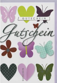 Gutscheinkarte mit Schmetterlingen und Herzen