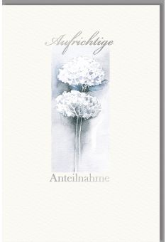 Trauerkarte mit zarter Blumenillustration, Aufrichtige Anteilnahme, Naturkarton und Prägungen