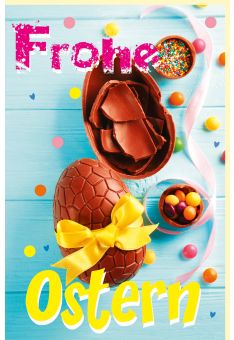 Osterkarte Schokoeier Frohe Ostern